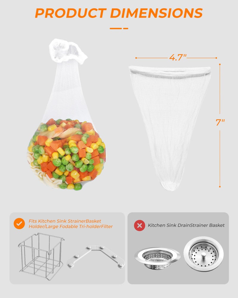 KONE Kitchen Sink Strainer Mesh Bag- 600 PCS Large Disposable Sink Net Strainer Filter Bags for Collecting Kitchen Food Waste Leftover Garbage, Fits Deep Sink Strainer Basket - Image 2